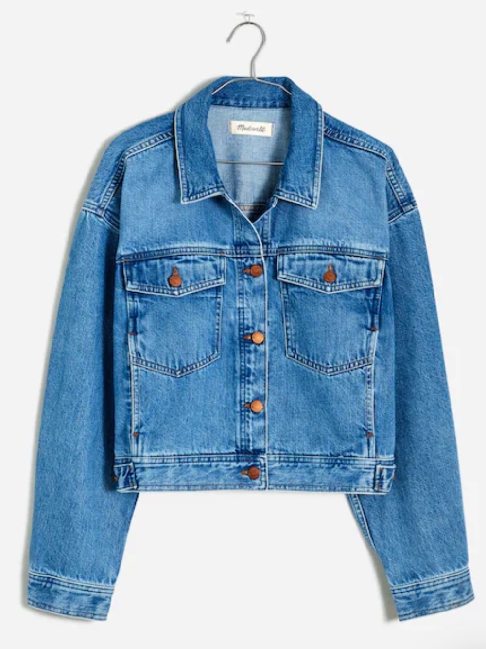 Madewell Button Front Cropped Denim Jacket, Size L, NWOT - Picture 2 of 7
